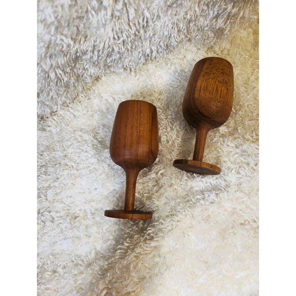 Vintage Hand-Carved Wooden Wine Goblets Set Of Two - Picture 2 of 11